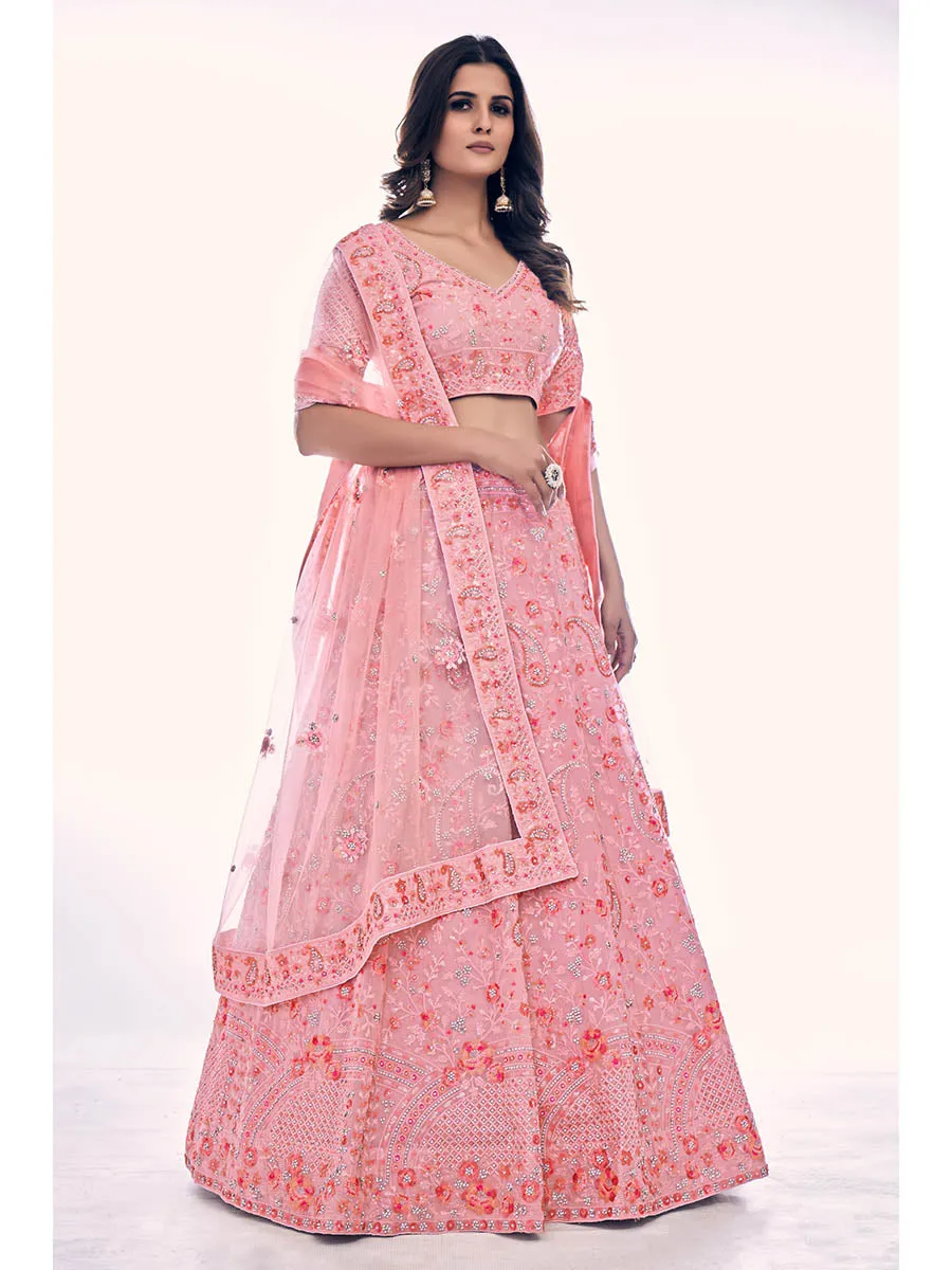 Pink Soft Net Embroidered Designer Lehenga Choli