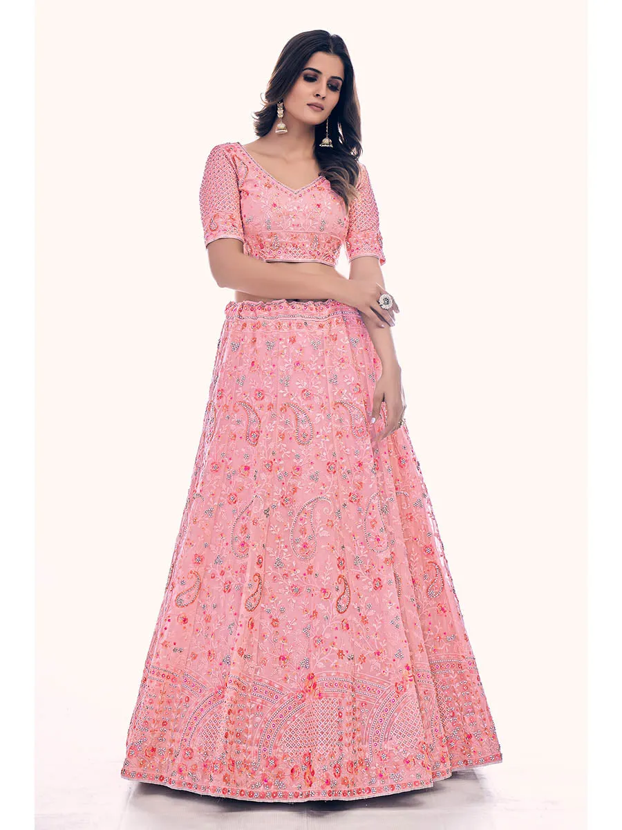 Pink Soft Net Embroidered Designer Lehenga Choli