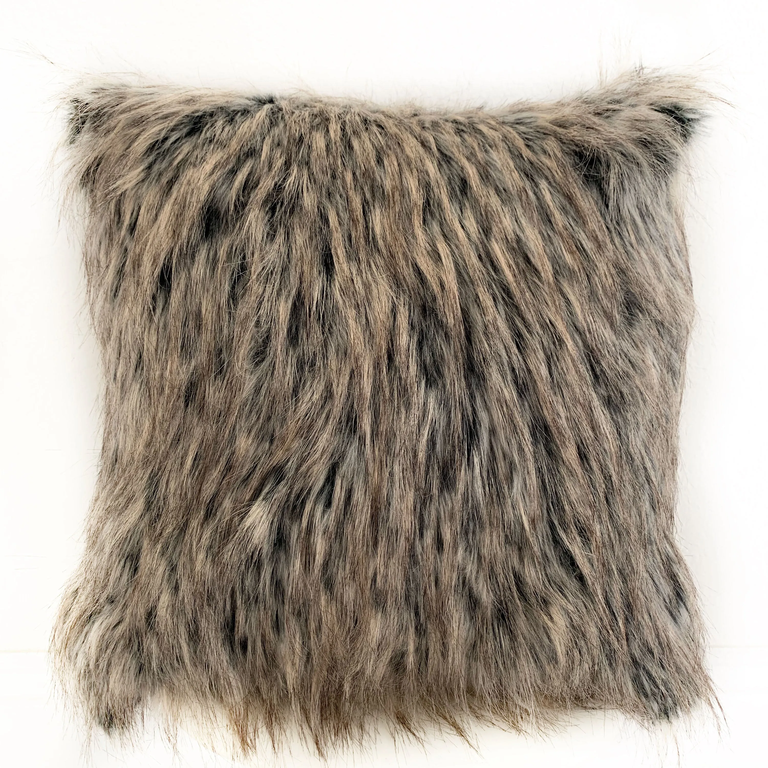 Plutus Gray Foxy Brown Gray Animal Faux Fur Luxury Throw Pillow