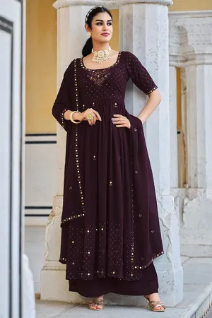 Purple Georgette Embroidered Work Kurta Palazzo Dupatta Set