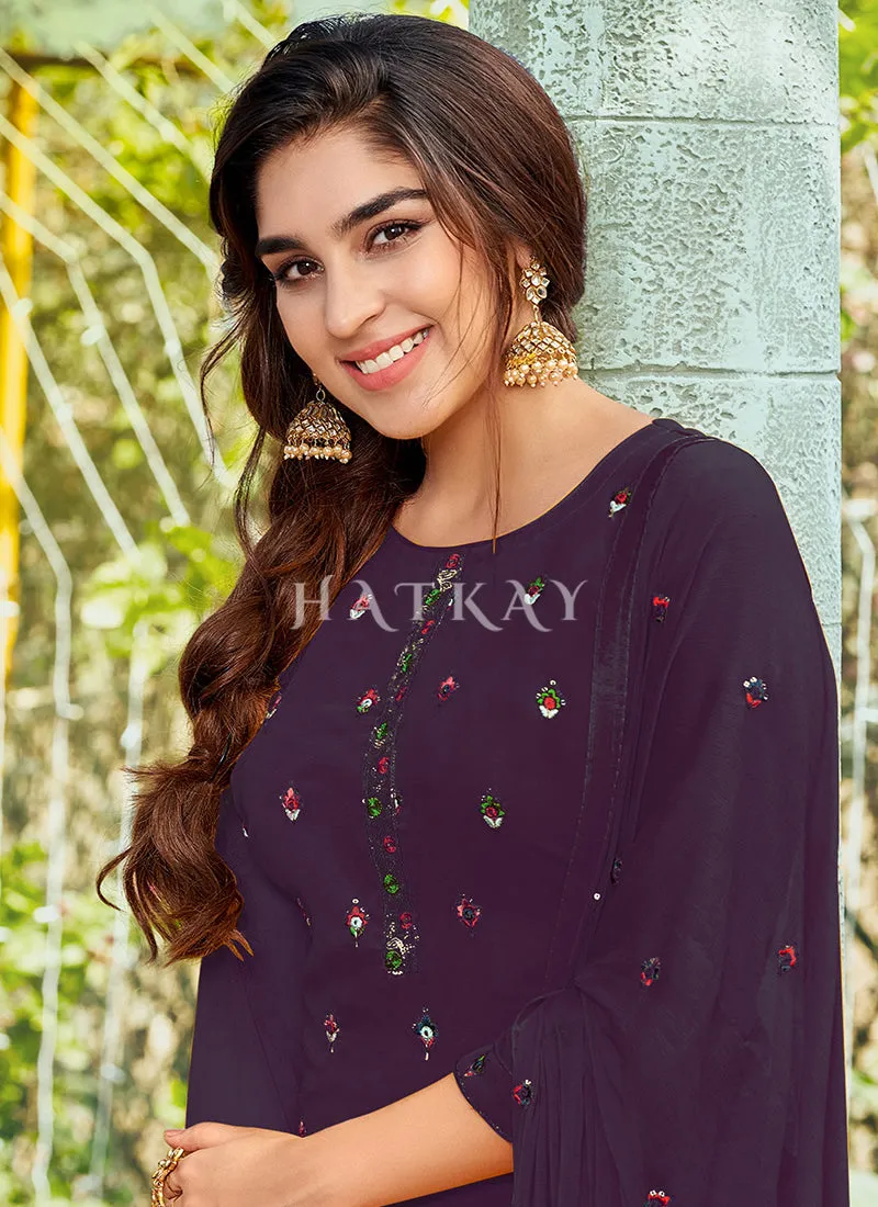 Purple Sequence Embroidered Patiala Suit