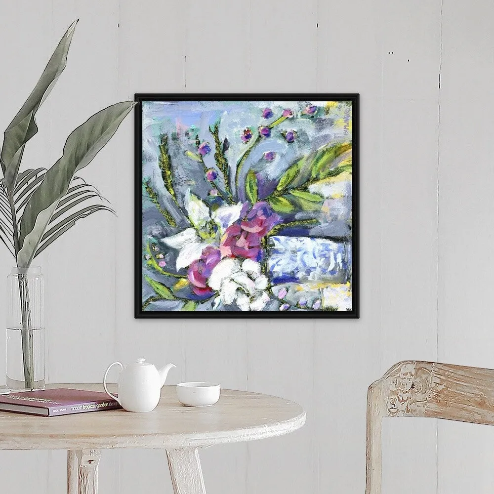 "Blue and White Vase lavender" Black Float Frame Canvas Art