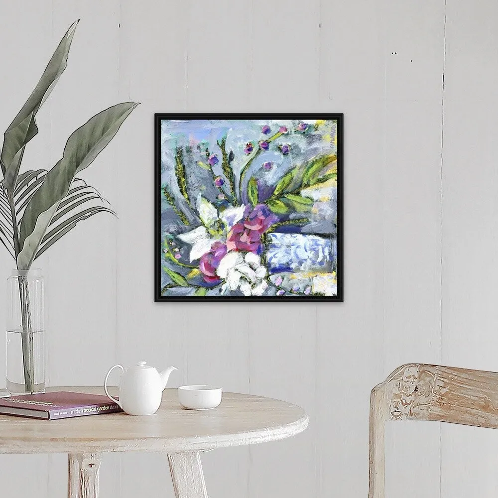 "Blue and White Vase lavender" Black Float Frame Canvas Art