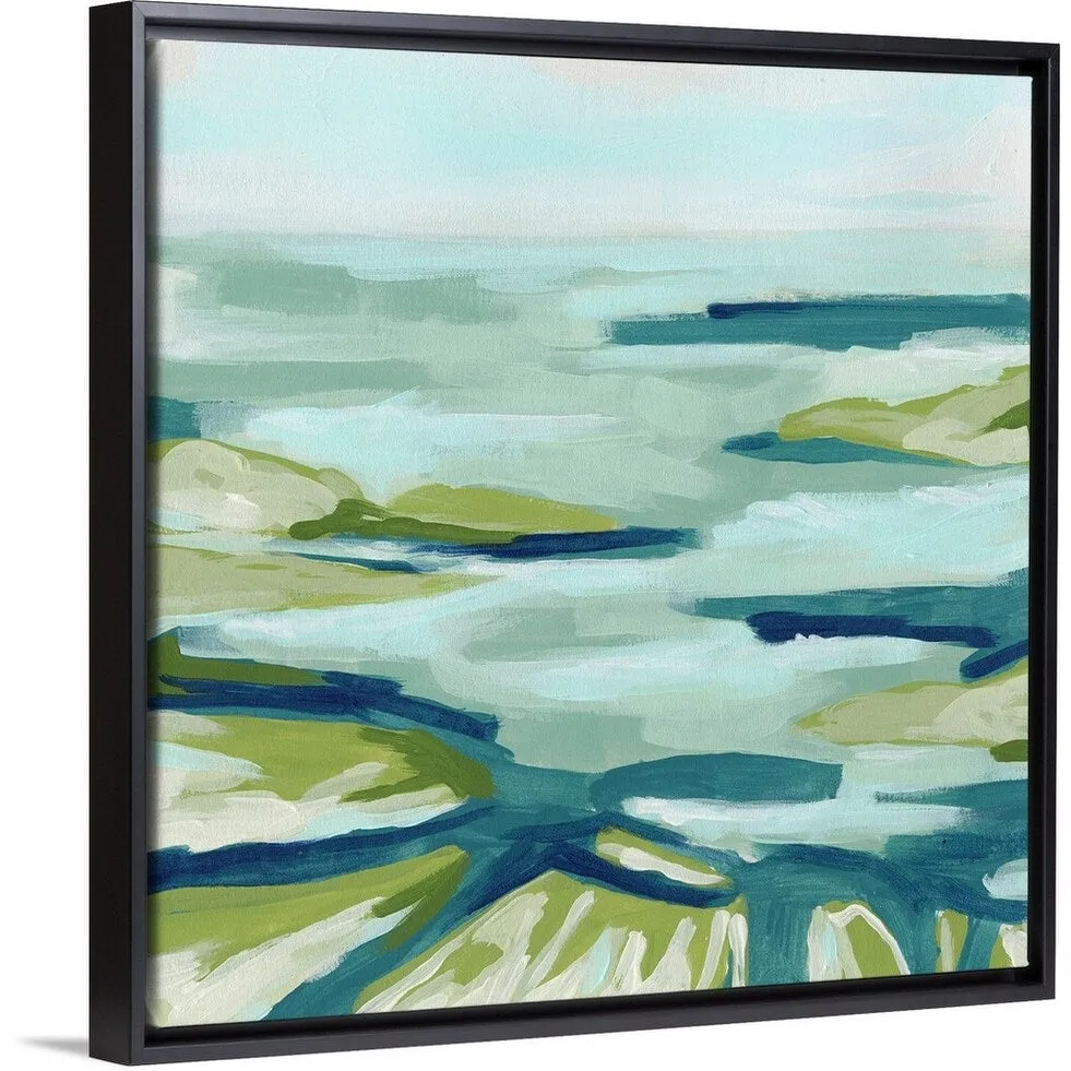 "Blue Delta I" Black Float Frame Canvas Art