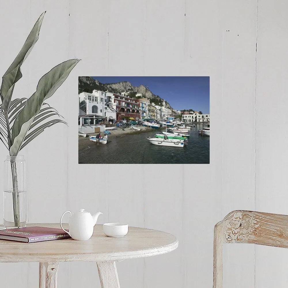 "Boats moored at a port, Capri, Naples, Campania, Italy" Poster Print