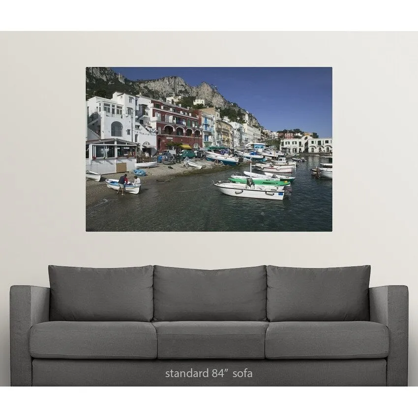 "Boats moored at a port, Capri, Naples, Campania, Italy" Poster Print