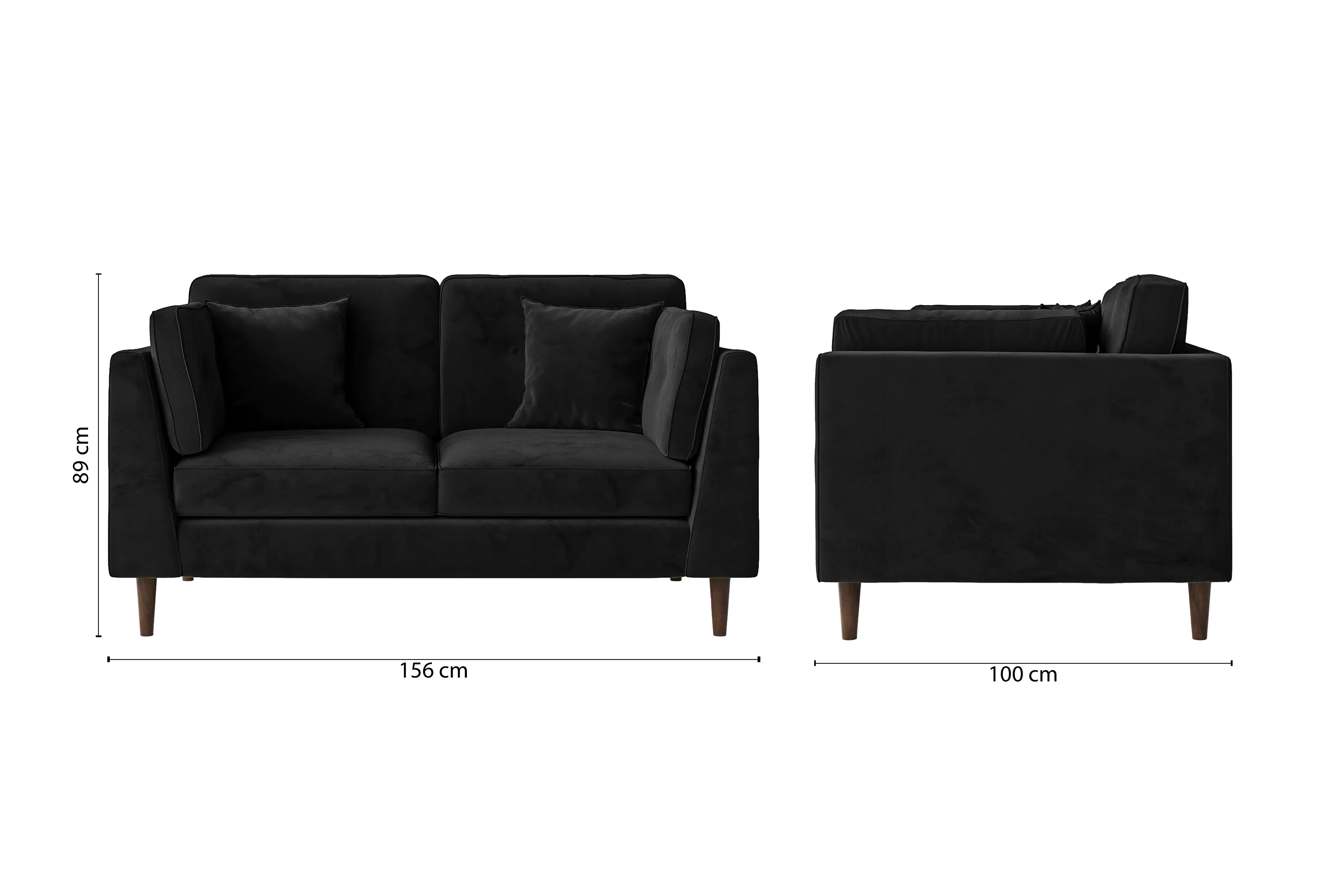 Ragusa 2 Seater Sofa Black Velvet