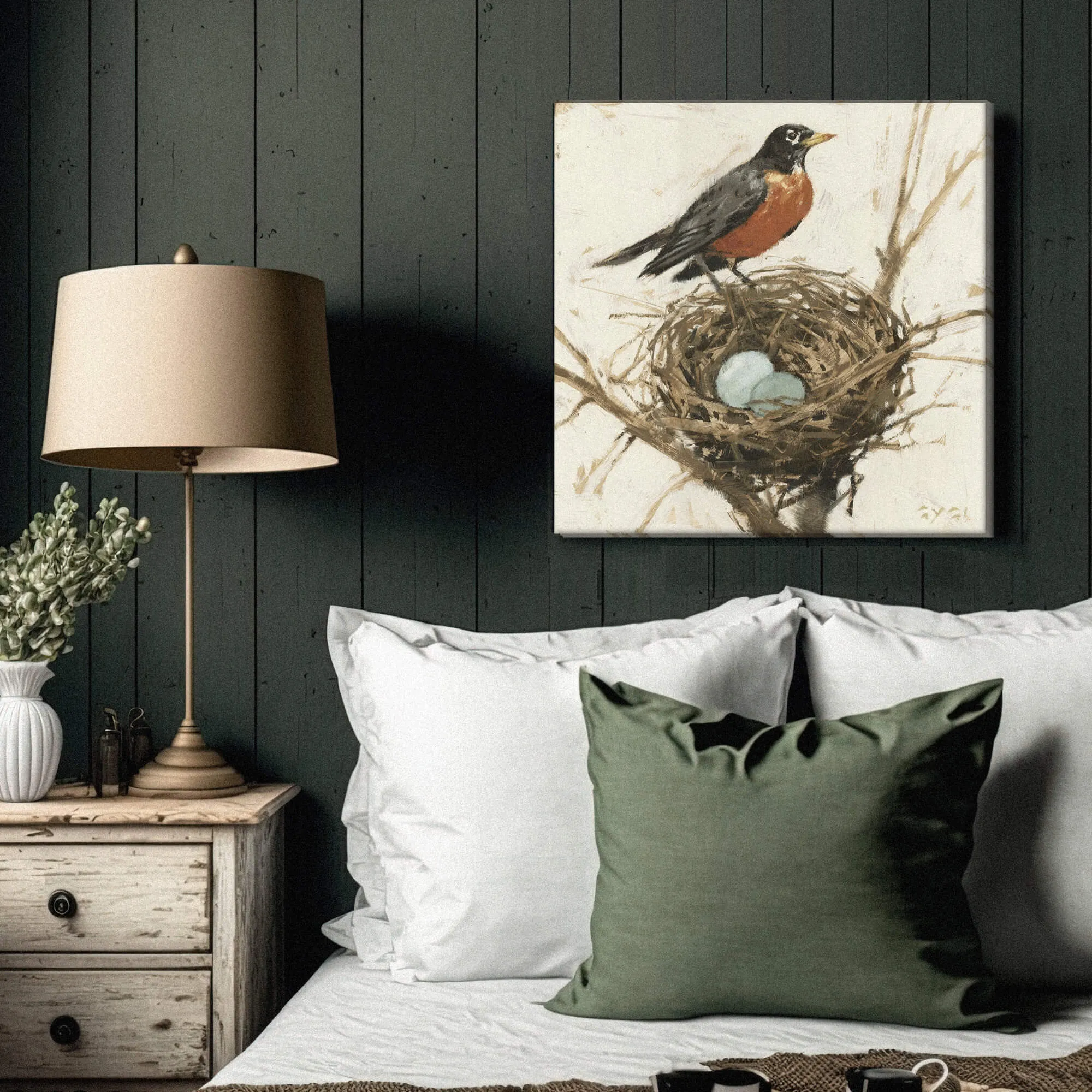 Robin On A Nest Canvas Art