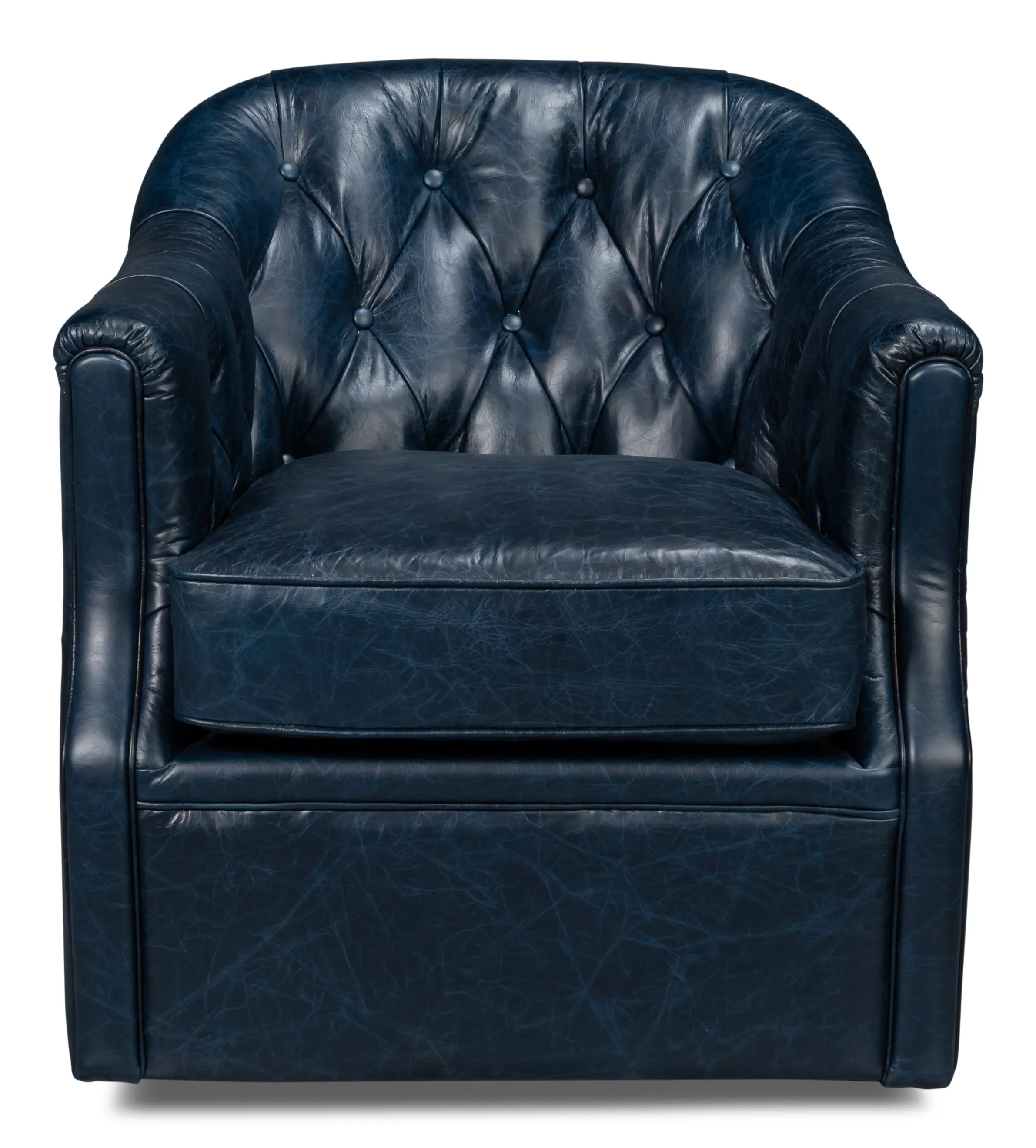 Sarreid - Coolidge Leather Swivel Chair  Blue - Blue - Transitional