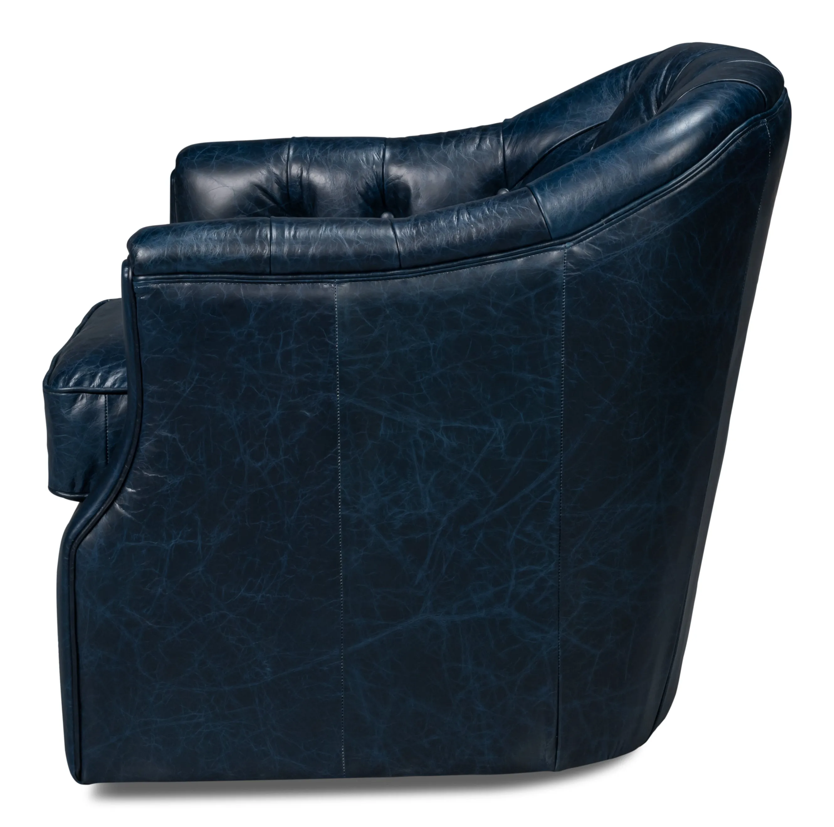 Sarreid - Coolidge Leather Swivel Chair  Blue - Blue - Transitional