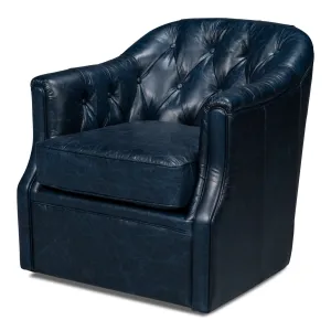 Sarreid - Coolidge Leather Swivel Chair  Blue - Blue - Transitional