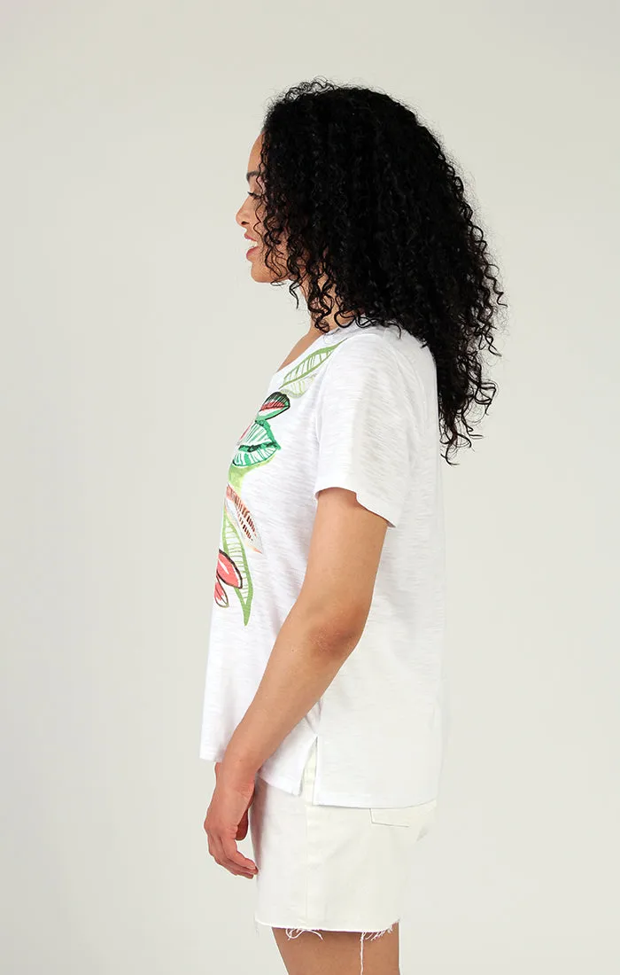 Short Sleeve Leaf Print Cotton Tee