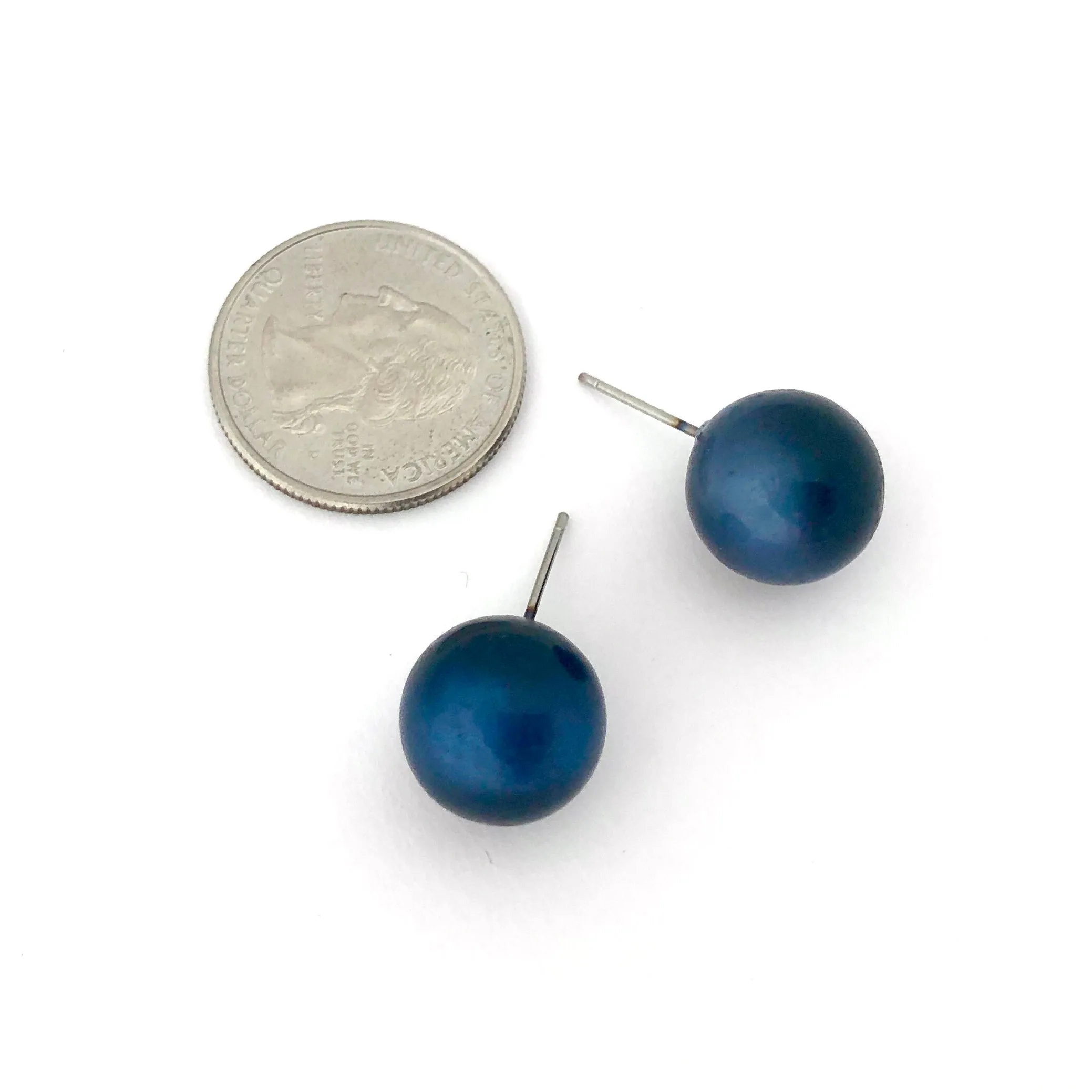 Slate Blue Moonglow Ball Stud Earrings