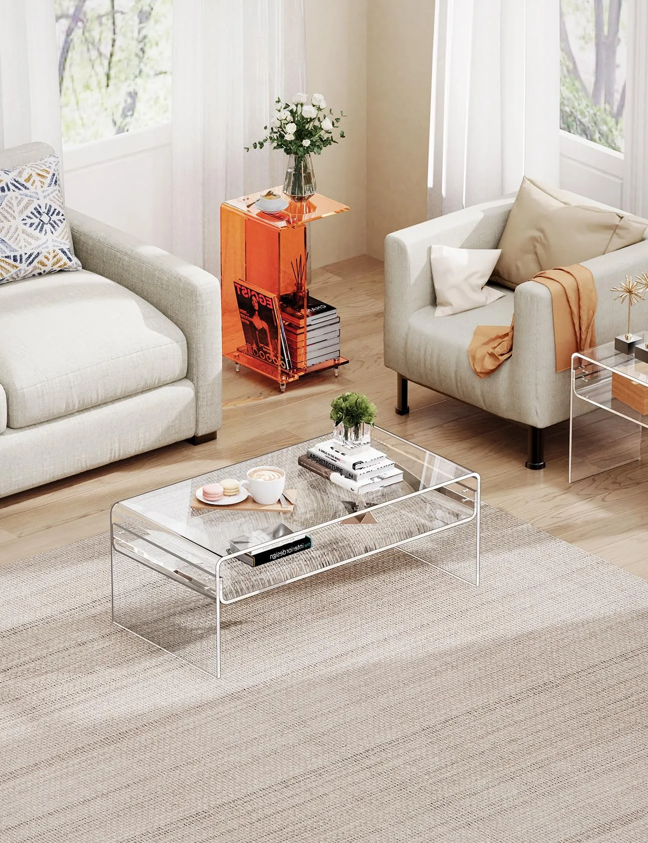 solaround Acrylic Coffee Table for Living Room, 31.5'' x 19.7'' x 15'' (Clear)