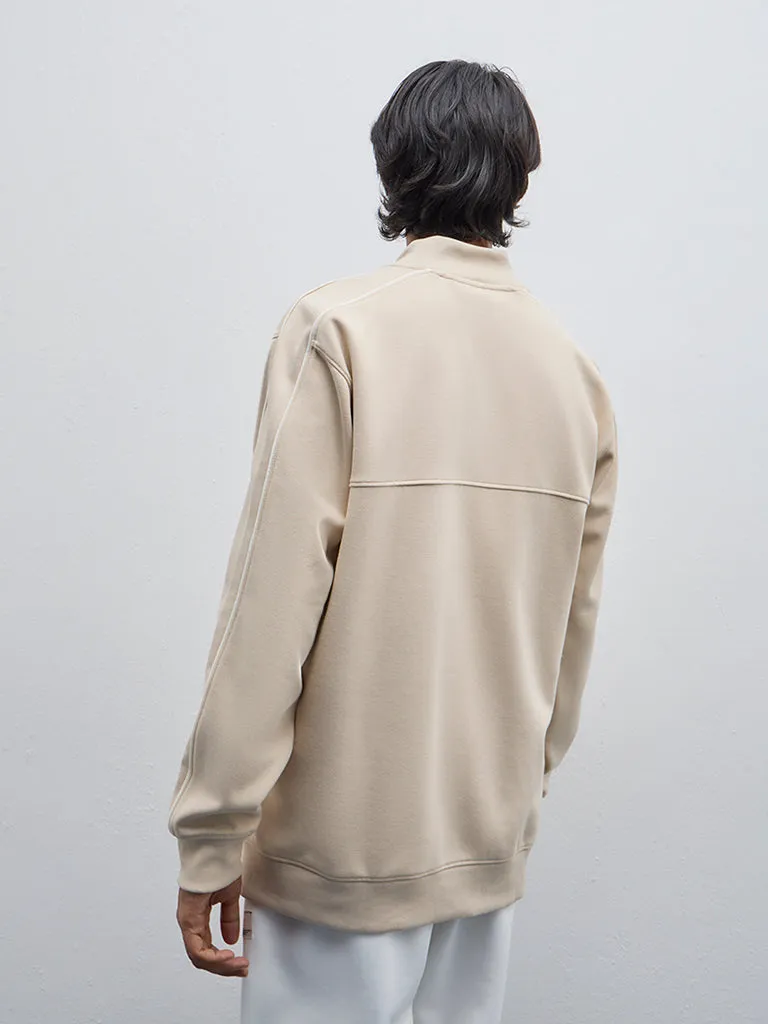 Studiofit Beige Text Design Relaxed-Fit Jacket