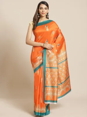 SVB Saree Orange Animal Print Saree