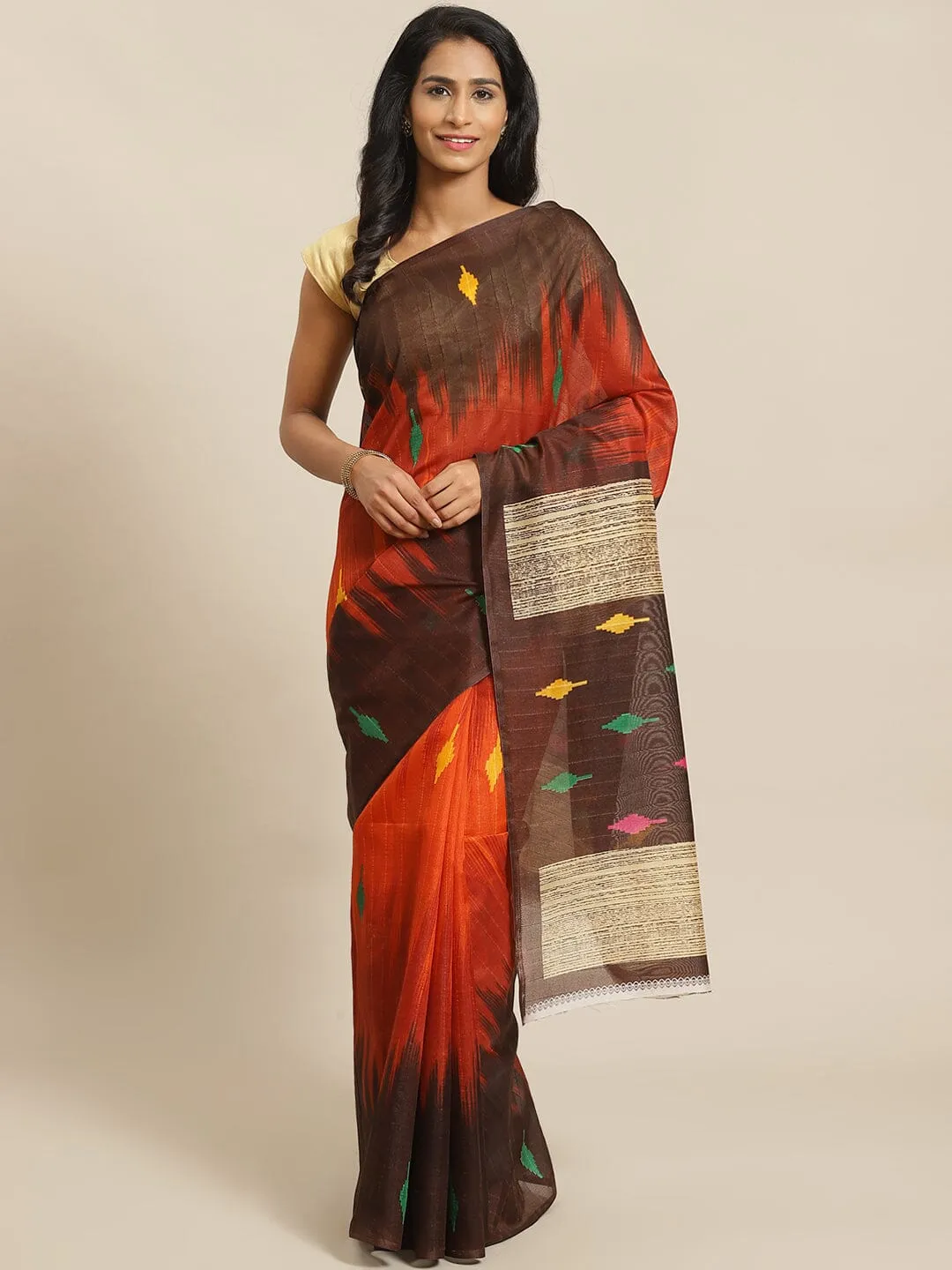 SVB Saree Red and Coffee Solid Saree