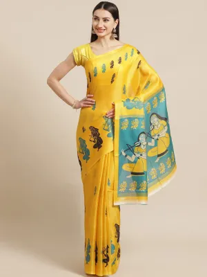 SVB Saree Yellow and Green Animal Printed Saree