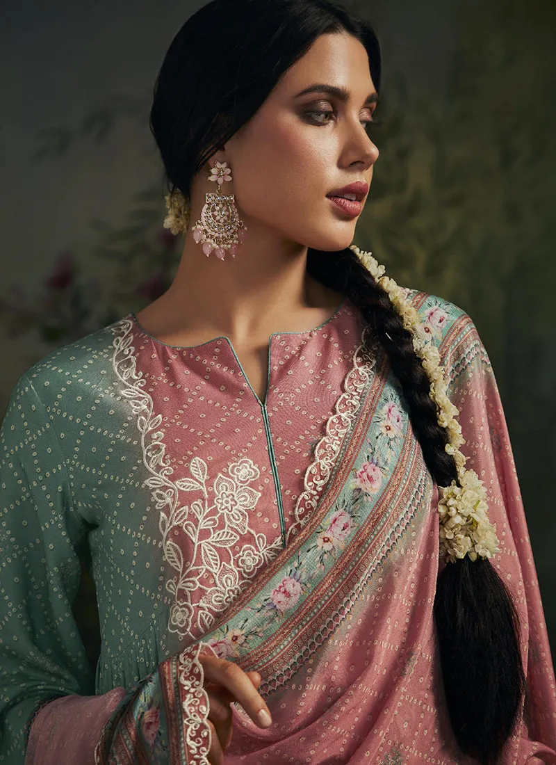 Teal And Pink Chikankari Embroidery Salwar Kameez Suit