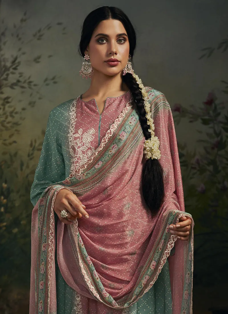 Teal And Pink Chikankari Embroidery Salwar Kameez Suit