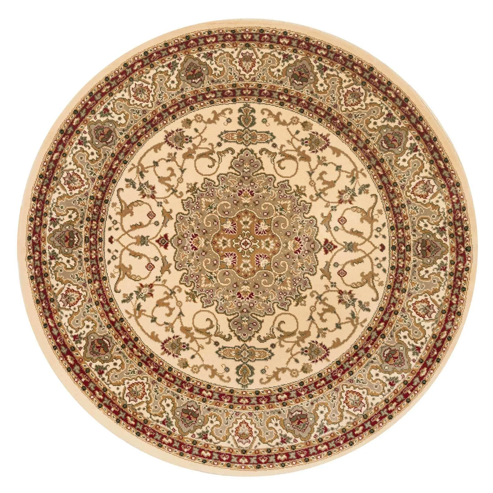 Traditional Cream Bordered Round Rug