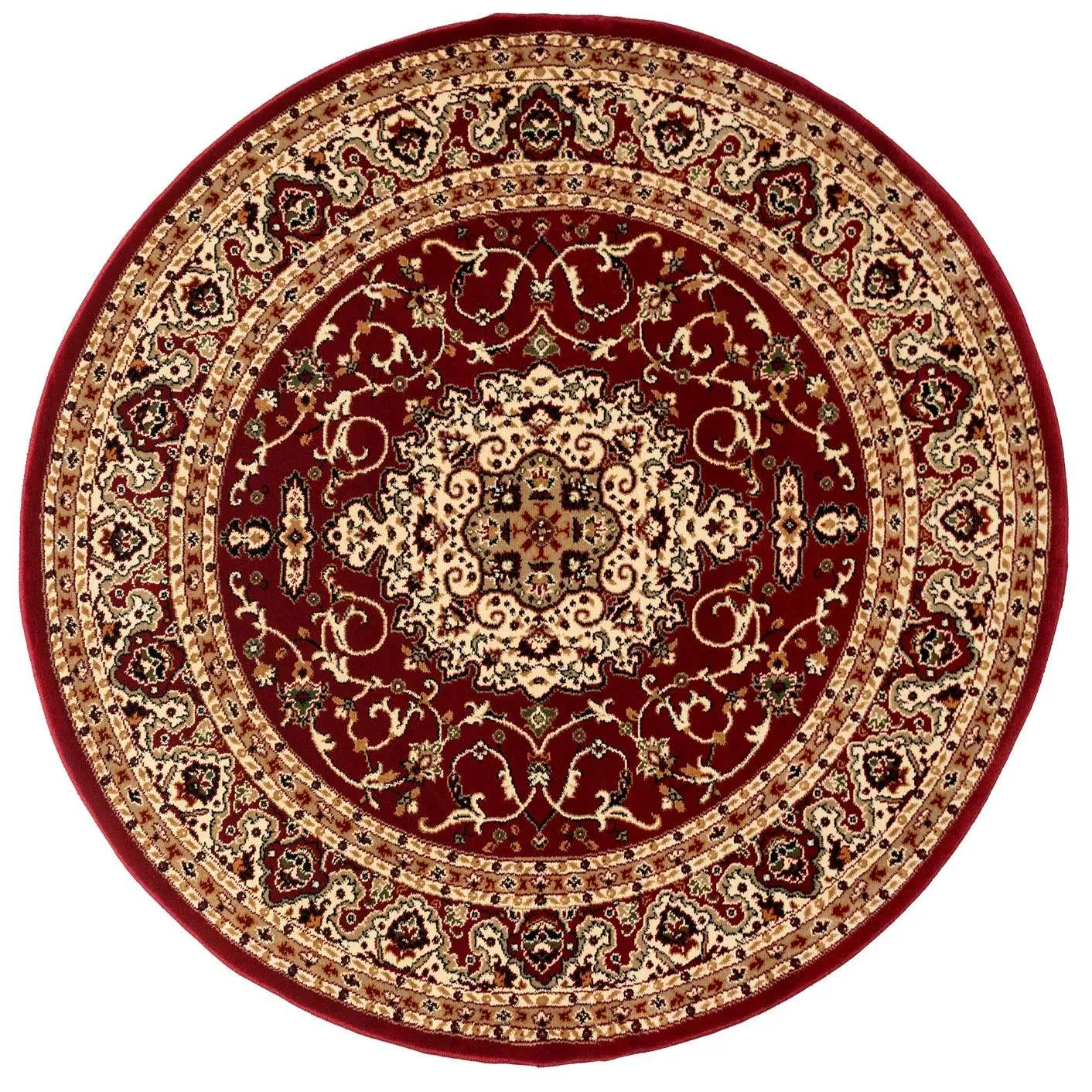 Traditional Red Bordered Round Rug