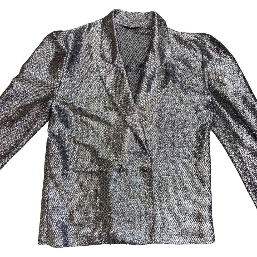 Vintage 80s Silver Shiny Party Blazer 12 14 M