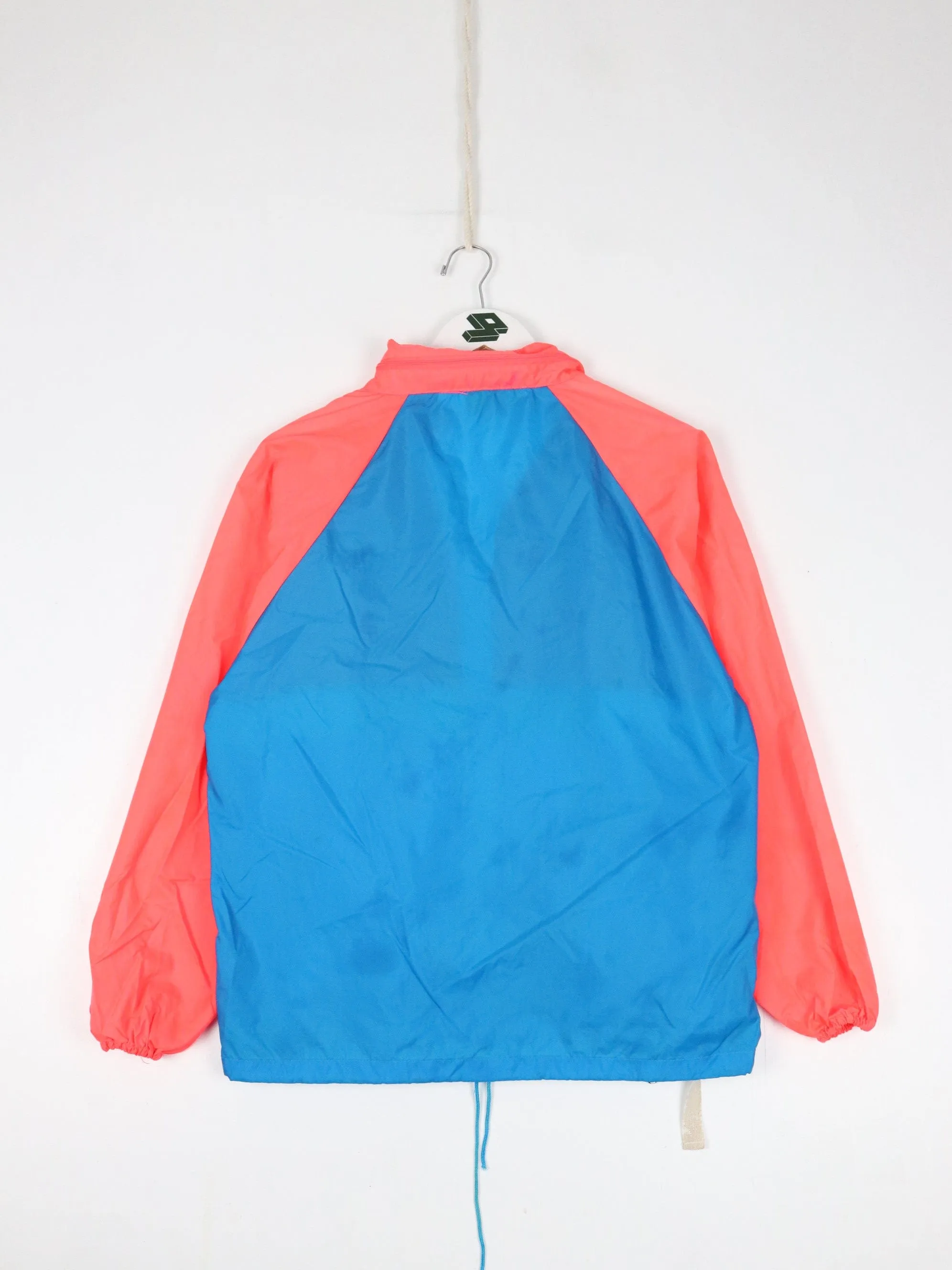 Vintage Logo Windbreaker Womens Medium Blue Packable Jacket 90s Neon