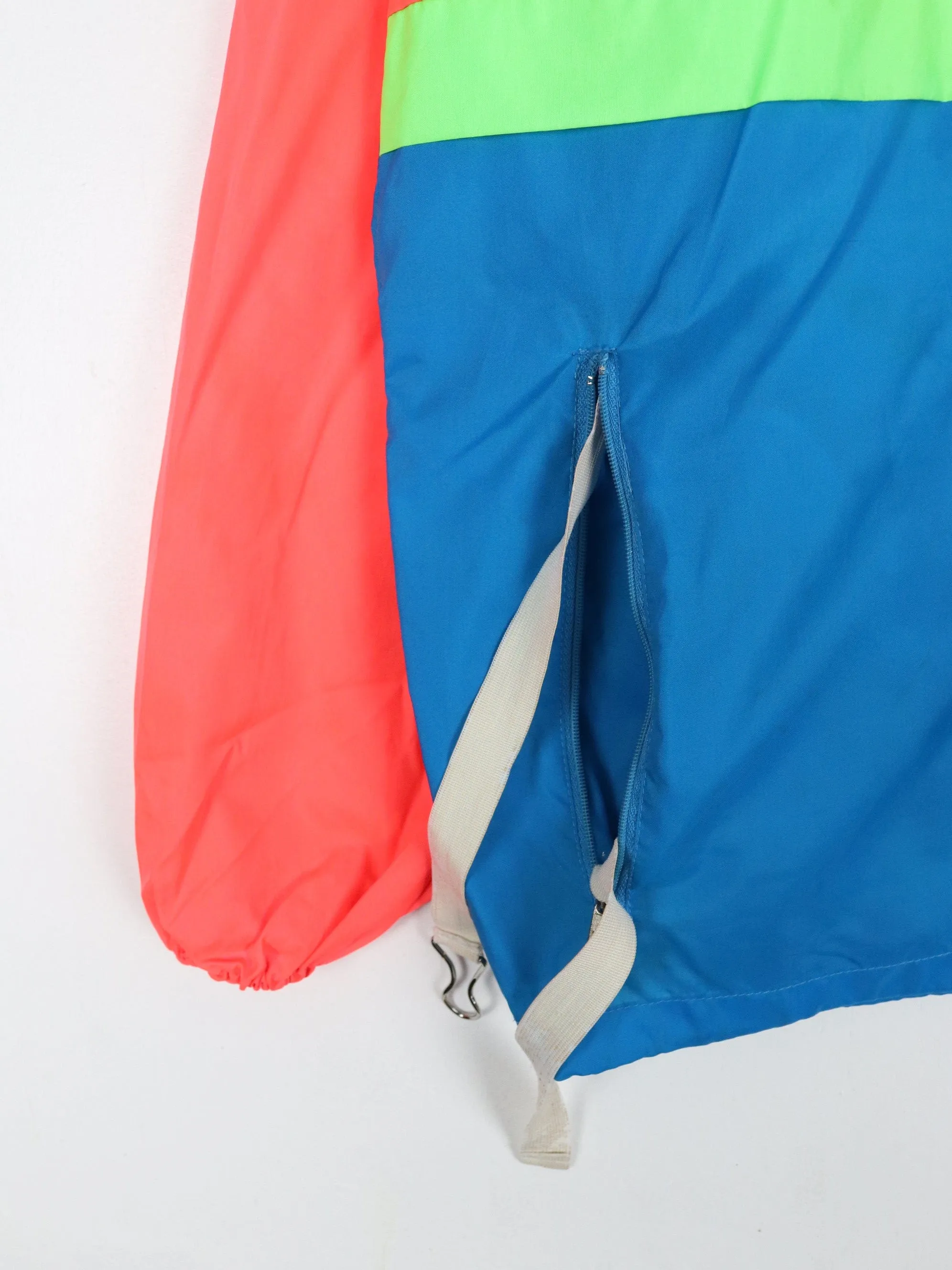 Vintage Logo Windbreaker Womens Medium Blue Packable Jacket 90s Neon