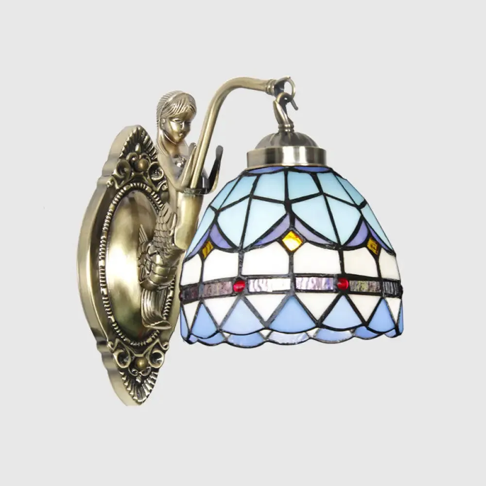 Vintage Wall Light with Stained Glass and Mermaid Detailing