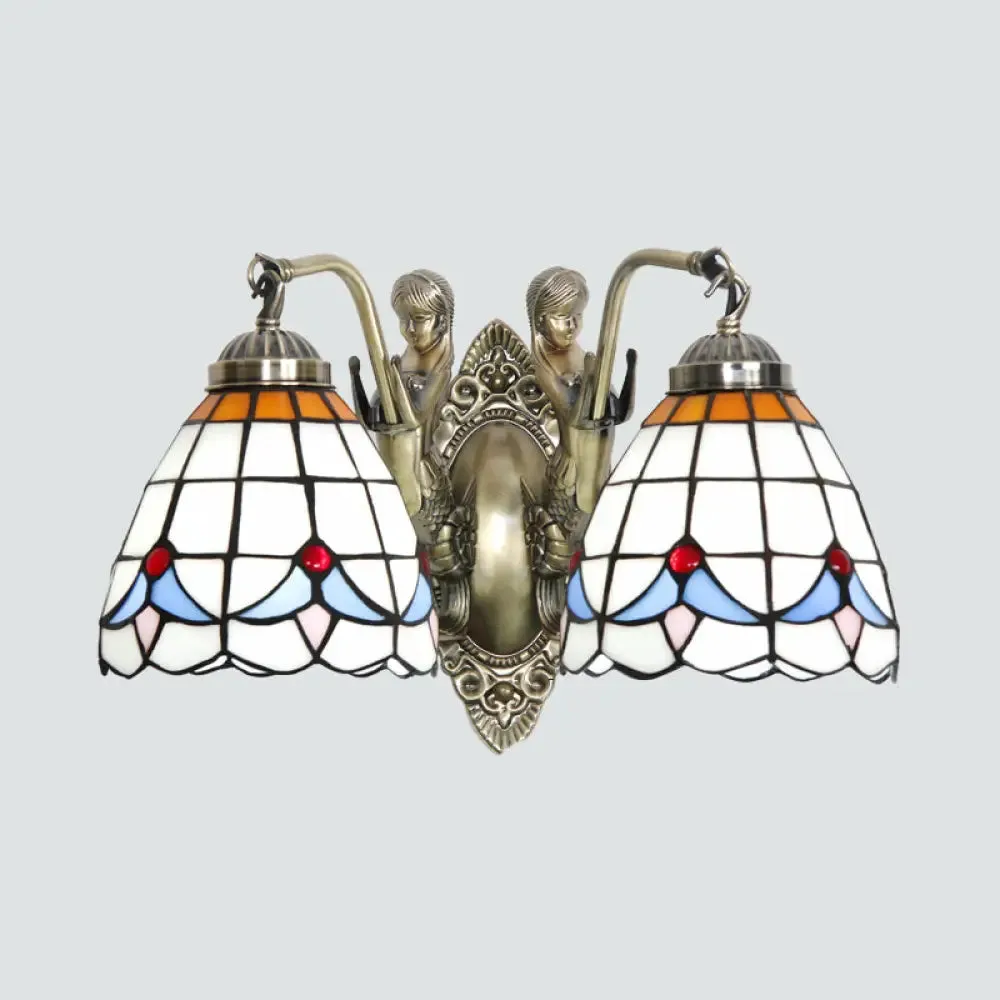 Vintage Wall Light with Stained Glass and Mermaid Detailing