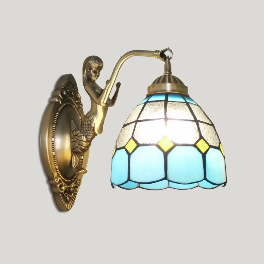 Vintage Wall Light with Stained Glass and Mermaid Detailing