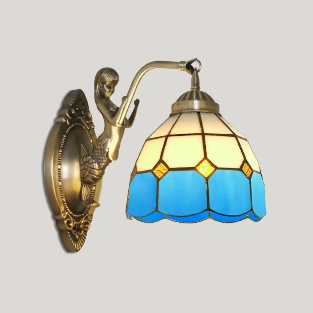 Vintage Wall Light with Stained Glass and Mermaid Detailing