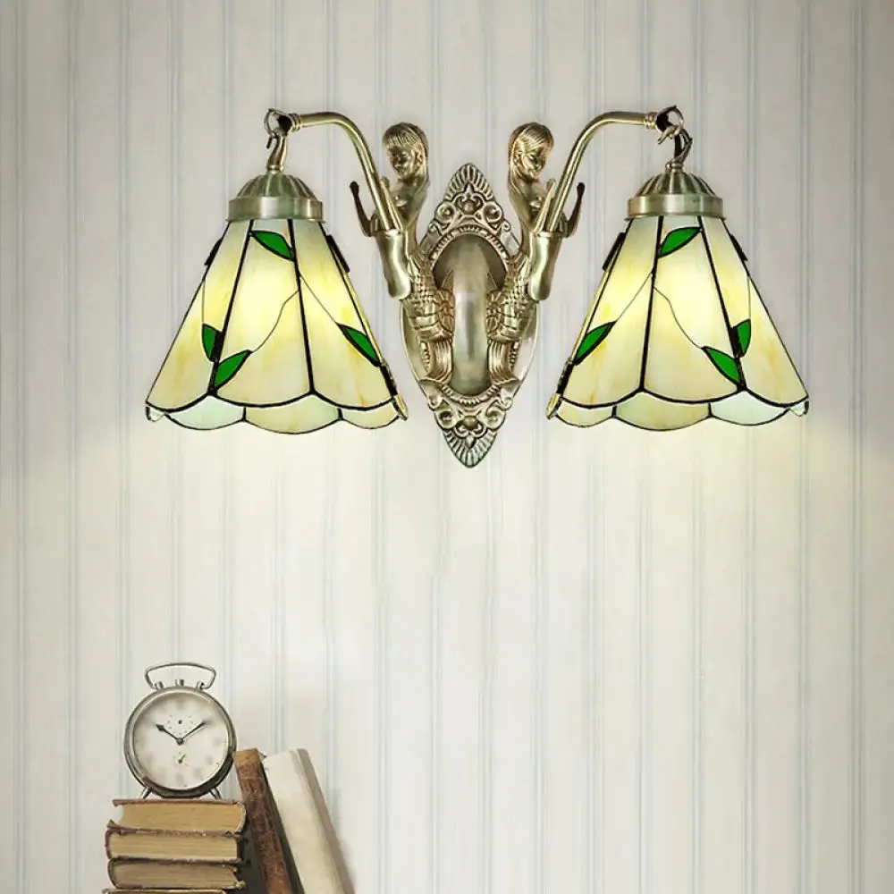 Vintage Wall Light with Stained Glass and Mermaid Detailing