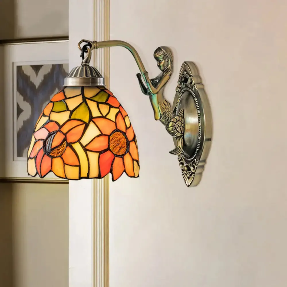 Vintage Wall Light with Stained Glass and Mermaid Detailing