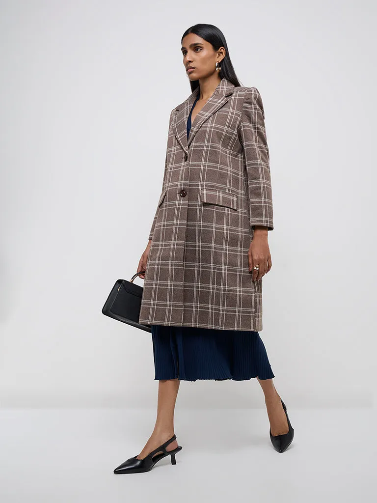 Wardrobe Dark Brown Checkered Long Coat