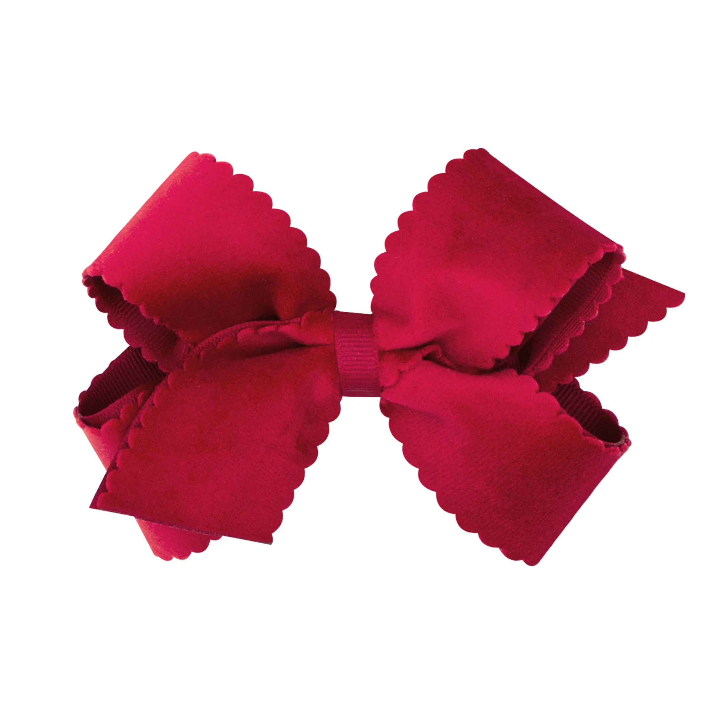 Wee Ones Medium Grosgrain Hair Bow with Scalloped Edge Faux Velvet Overlay