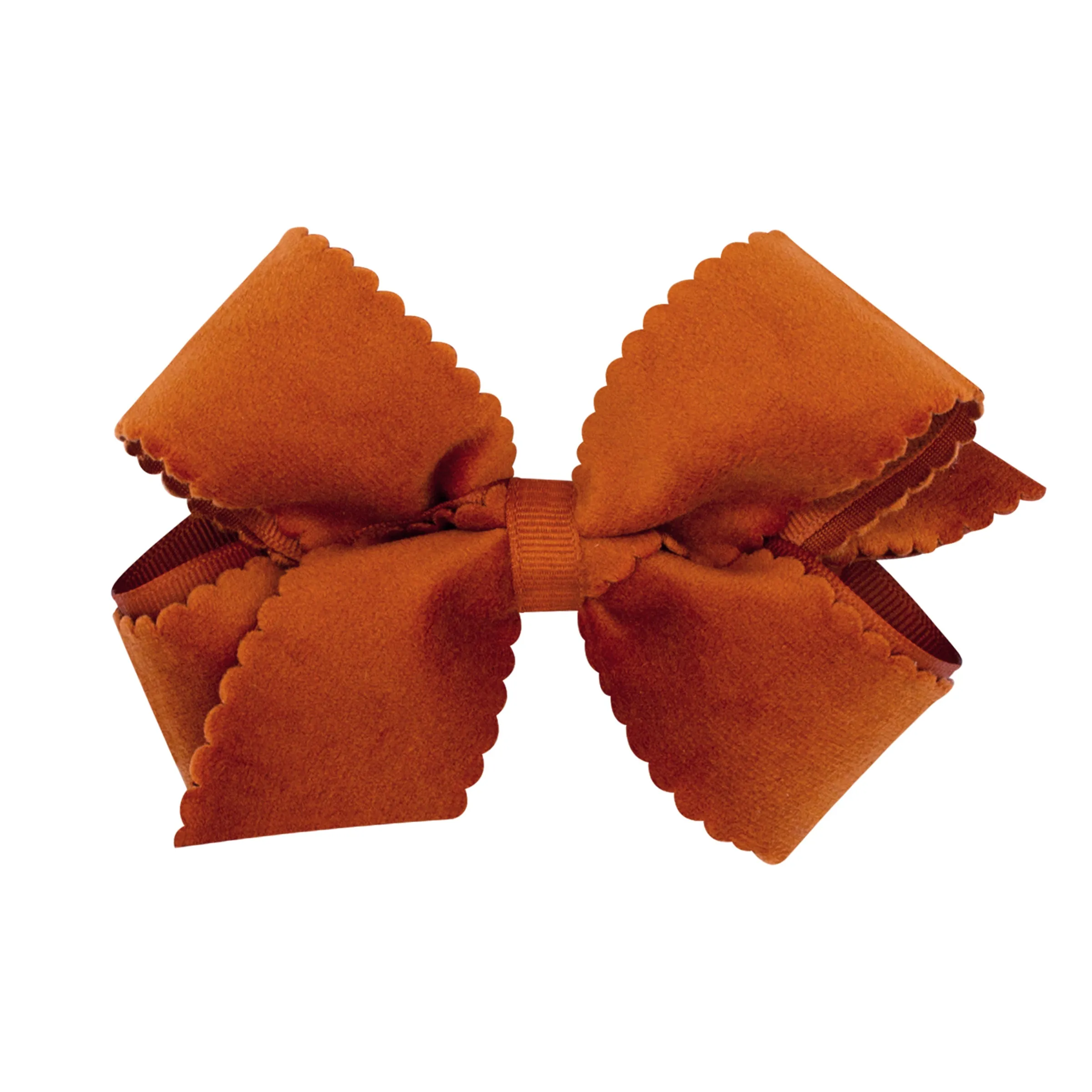 Wee Ones Medium Grosgrain Hair Bow with Scalloped Edge Faux Velvet Overlay