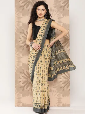 Women Beige Pure Cotton Saree