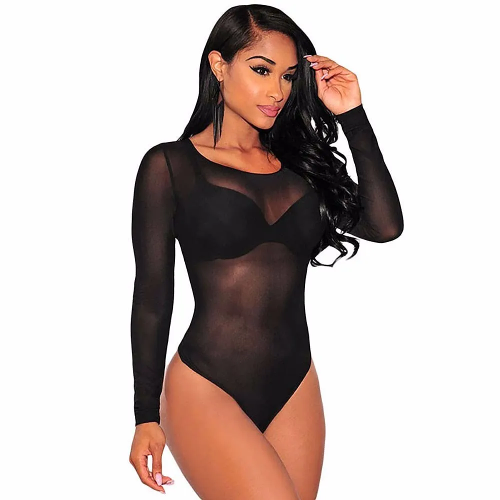 Womens Long Sleeve Mesh Bodysuit