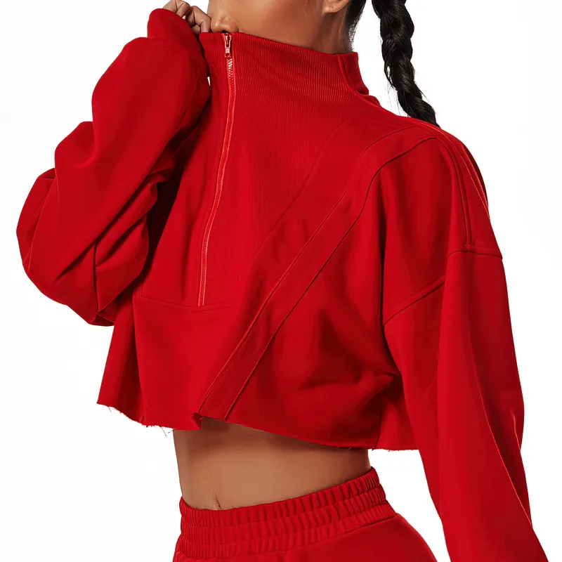 Women's Loose Fashionable Long Sleeve Cropped Sweatshirt - SF1016