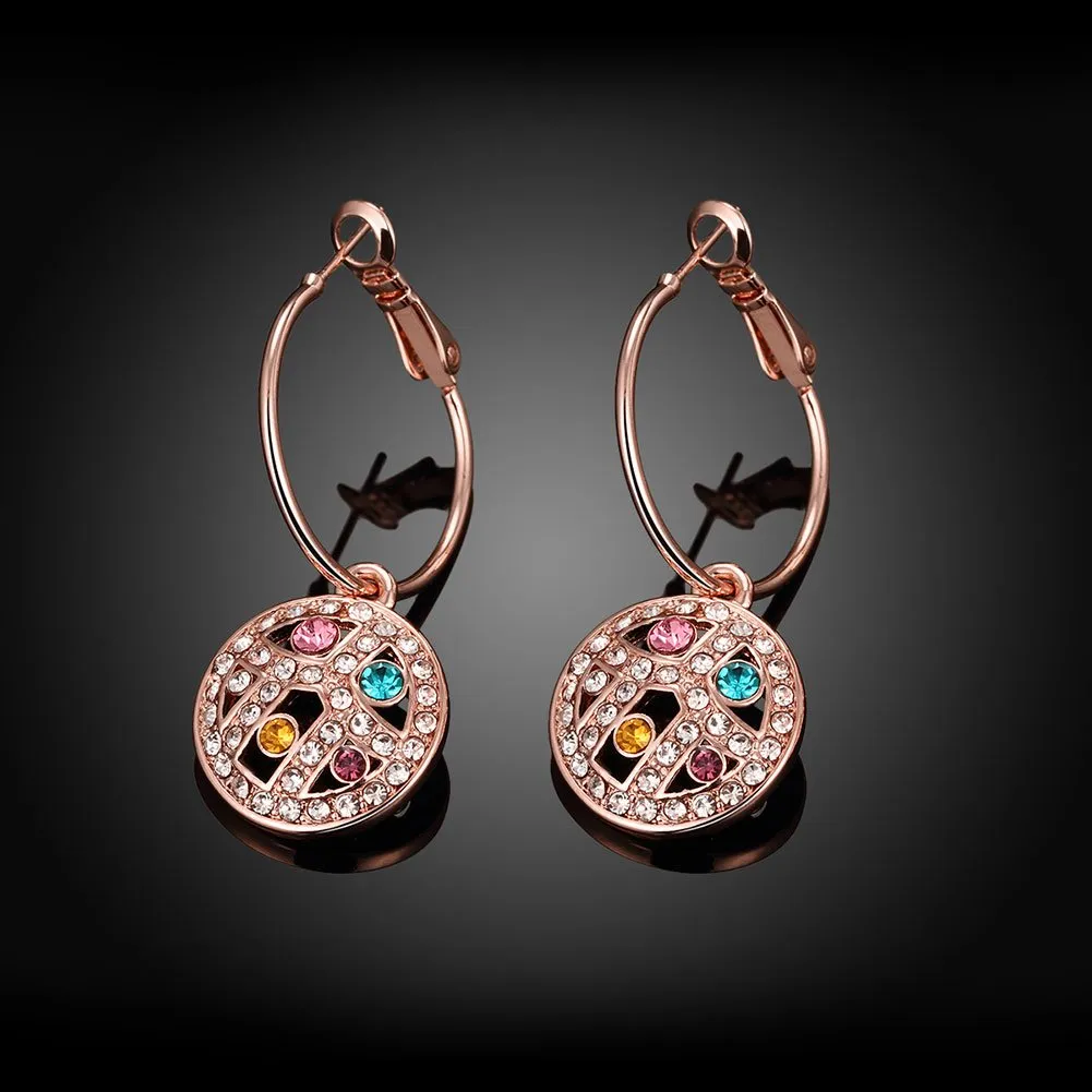 Yellow Chimes A5 Grade Multicolor Crystals 18K Rose Gold Plated Hoop Earrings for Women & Girls