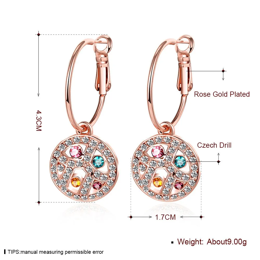 Yellow Chimes A5 Grade Multicolor Crystals 18K Rose Gold Plated Hoop Earrings for Women & Girls