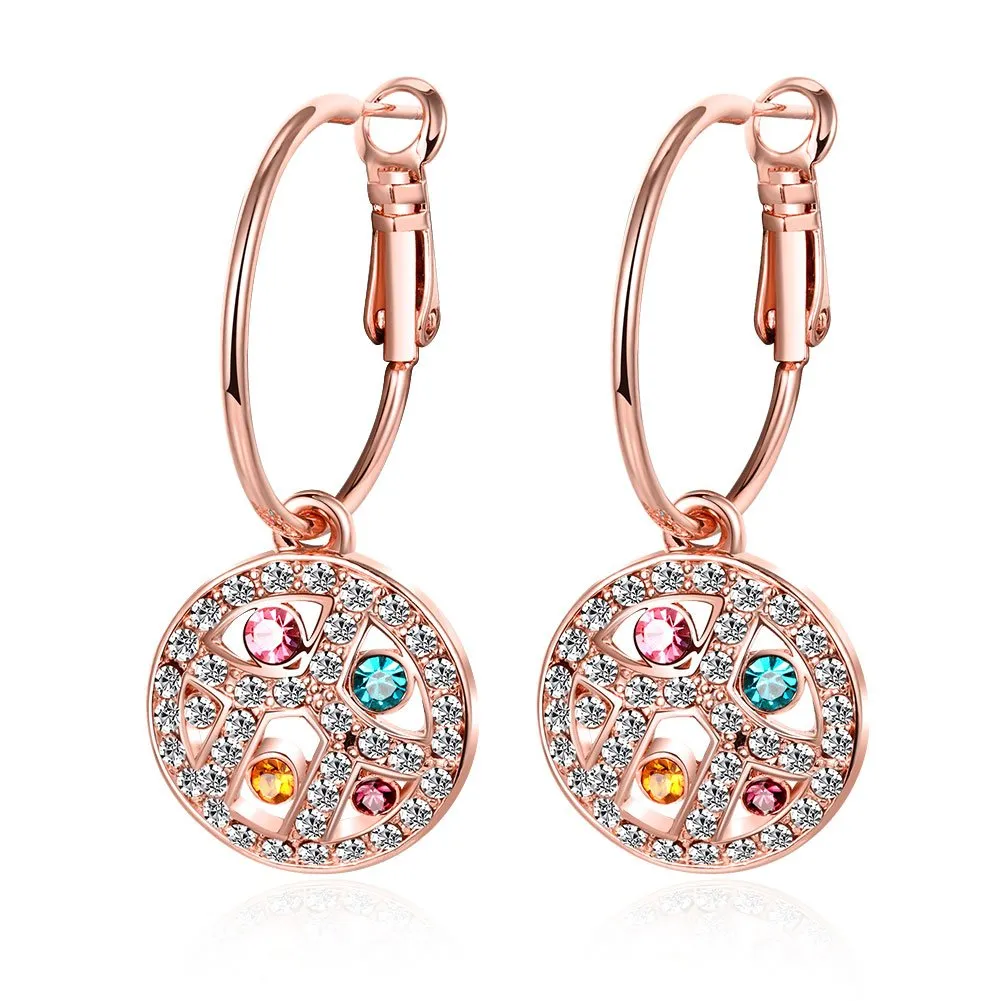 Yellow Chimes A5 Grade Multicolor Crystals 18K Rose Gold Plated Hoop Earrings for Women & Girls