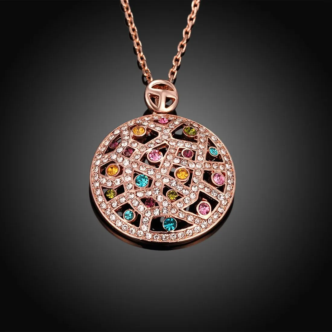 Yellow Chimes Designer Circle 18K Rose Gold Plated Swiss Zircon Pendant for Women and Girls