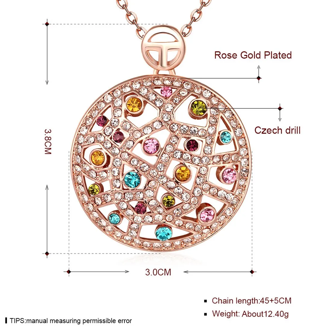 Yellow Chimes Designer Circle 18K Rose Gold Plated Swiss Zircon Pendant for Women and Girls